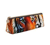 Longzehao Trousse de rangement triangulaire simple pour fournitures de bureau, cosmétiques, articles de toilette. Motif rayures oranges, Blanc, One Size, Art déco.