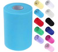 Longzhou Rouleau de Tulle, 100 mètres 15cm Bricolage décoration de Mariage Tulle Rouleau Bobine vêtements Tricot Tissu pour la Partie de Couture(Bleu Clair)
