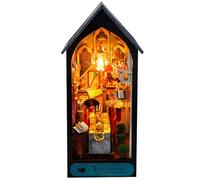 Longzhuo Kit Book Nook de Noël, Maison de Poupée en Bois Miniature à Monter Soi-Même, Mini Étagère Coin et Lumière LED, Décoration Cadeau Maquette Créatif pour Adultes (Atelier du Père Noël)