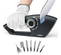 longzon Aiguiseur Couteaux, 5 en 1 Affuteur Couteau Professionnel avec une paire de Gants Anti-coupure, Aiguiseurs Manuels de Couteaux à Bouton Réglable, pour Couteaux en Acier et Dentelés