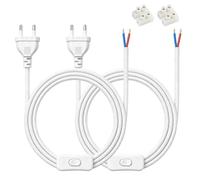 LongZYU 2 Pièces Cordon d'alimentation avec Interrupteur, Blanc | Prise pour Lampe, Cable D'alimentation Avec Interrupteur, L: 2m 2 x 0,75 mm², Convient pour Lampes de Table, Lampadaires, etc