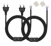 LongZYU 2 Pièces Cordon d'alimentation avec Interrupteur, Noir | Prise pour Lampe, Cable D'alimentation Avec Interrupteur, L: 2m 2 x 0,75 mm², Convient pour Lampes de Table, Lampadaires, etc