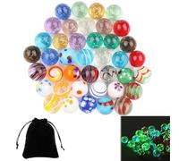 LongZYU 40 Pièces Billes en Verre Multicolore Bille Calot Rare 16 mm inclure 20 Billes Phosphorescentes Enfant et 20 Galots Billes Colorées pour Projets de Bricolage Enfants Jeu Décoration Maison