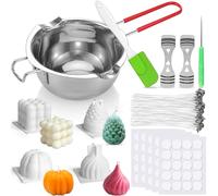 LONHCHI Kit de fabrication de bougies - 4 moules en silicone 3D, pot de fusion, 100 mèches, autocollants, 2 supports de mèche, spatule - Pour adultes, tous saisons, non pliable