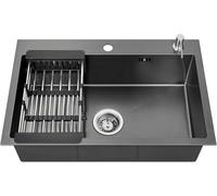 Lonheo Evier Cuisine 1 Bac 68 x 45 CM, Evier Inox Grand Bac avec Egouttoir pour Meubles Bas de 80 cm, Lavabo Cuisine Noir avec Trous pour Robinets et Distributeur de Savon