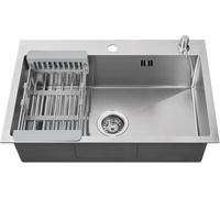 Lonheo Evier Cuisine 1 Bac 68 x 45 CM, Evier Inox Grand Bac avec Egouttoir pour Meubles Bas de 80 cm, Lavabo Cuisine avec Trous pour Robinets et Distributeur de Savon