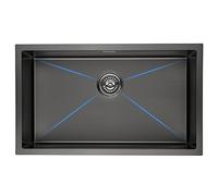 Lonheo Évier Cuisine 1 Bac 74x44cm, Grand lavabo cuisine en Acier Inoxydable, Evier noir avec kit de trop-plein et de vidange, Montage à Encastrer, à poser ou Sous Plan