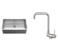 Lonheo Évier de cuisine 74 x 44 cm brossé + robinet de cuisine pliable en acier inoxydable