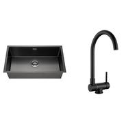 Lonheo Évier de cuisine 74 x 44 cm noir + robinet de cuisine pliable Uform-noir
