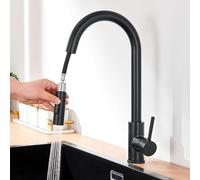 Lonheo Robinet Cuisine Douchette, Mitigeur Cuisine Noir avec Douchette extractible 2 jets, Robinetterie de Cuisine en Acier Inoxydable Eau chaude et froide réglabl