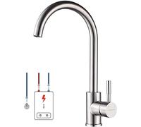 Lonheo Robinet de cuisine basse pression en acier inoxydable, pivotant à 360°, mitigeur de cuisine monocommande pour eau froide et chauffe-eau