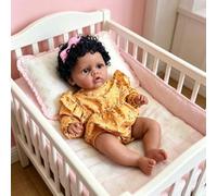 Lonian Poupées 24 Pouces Black Reborn Babies avec des Cheveux bouclés enracinés à la Main Poupées à la Peau Brun foncé pour collectionneurs (Jaune)