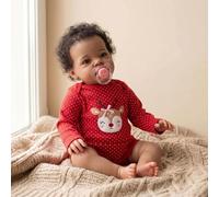 Lonian Poupées bébé Reborn Noires - poupée bébé réaliste de 18 Pouces, poupée bébé en Silicone, poupées Reborn Noires, Nouveau-nés Afro-américains Peau Brune avec Accessoires (Vêtements Rouges)
