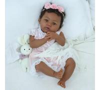 Lonian Poupées Reborn réalistes de 45 cm poupée réaliste Nouveau-né Marron foncé Qui a l'air d'un Corps en Tissu Doux et lesté avec des Cheveux (A)