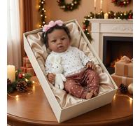 Lonian Poupées Reborn réalistes de 45 cm poupée réaliste Nouveau-né Marron foncé Qui a l'air d'un Corps en Tissu Doux et lesté avec des Cheveux (B)