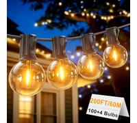 LONIUTO Guirlande lumineuse extérieure 60M avec 100+4 ampoules LED G40 Blanc Chaud IP45 Imperméable pour Jardin, Balcon, Pavillon, Terrasses et Fêtes (100FT*2)