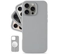 LONLI Étui pour iPhone 15 Pro Max - Étui en cuir véritable grainé de luxe avec cadre d'appareil photo en aluminium [Compatible avec Magsafe] - Gris argenté