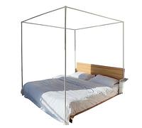 LONONE Cadre de lit en métal en fer peint avec 4 coins, cadre de lit, poteaux de support extérieur pour chambre à coucher, blanc, taille double