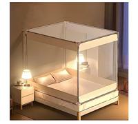 LONONE Moustiquaire lit Cadre Rideau auvent 4 Coins Poste lit à baldaquin pour Chambre lit Filet Cadre à baldaquin pour Enfants et Adultes,Beige,California King
