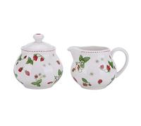 Lonovel Ensemble de crèmes et de sucre avec couvercles - Style vintage - Beige - Pour café ou thé - Pichet à lait et sucrier - Outil de cuisine et de salle à manger - Fraise