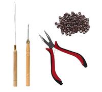 Lonrtesw 1 Ensemble de la Trousse D'Extension de Cheveux Pince Crochet Crochet 200Pc Micro-Silicone Perles de Liaison pour la Coiffure Professionnelle les Accessoires D'Outils (Marron)