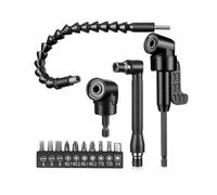 Lonrtesw 14 Pcs 1/4 Pouce Hex Hex Extension de Foret Flexible Ensemble de Foret Plié Extension Du Bit de Forage 105 Angle Droit 90 Force D'Angle Droit