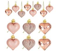 Lonrtesw 24 PièCes Or Rose Saint Valentin en Forme de Coeur Ornements en Forme de Coeur Boules Ornements pour Arbre Suspendus DéCorations