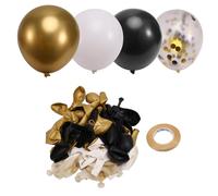 Lonrtesw Ballons Noirs et Dorés, 67 Pièces de 12 Pouces, Ballons Confettis Noirs, Blancs et Dorés pour Anniversaire, Mariage, an