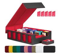 Lonrtesw Boîte de Rangement pour Cartes à Échanger, Étui à Cartes à Cinq Rangées, Boîte Magnétique avec Couvercle Noir et Rouge.