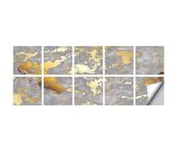 Lonrtesw Décalcomanies Murales d'art 10pcs de Style Doré de Marbre Doré Carreaux D'Autocollant Cartouche à L'Épreuve de Cuisine à L' Imperméable