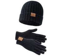 Lonsdale Deazley Ensemble Bonnet et Gant Unisexe, Noir, S-M Mixte