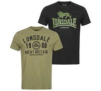 Lonsdale Homme Bangor Double Pack T-Shirt, Black/Olive, 5XL