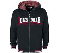 Lonsdale – Sweat-shirt zippé à capuche Nateby, noir, 80% coton, manches longues, homme XL