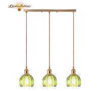 LONSHINE 3 Têtes Suspension Lustre Moderne en Verre Vert E27 Luminaire Ø10,5cm Forme de Fleur pour Salon Salle à Manger