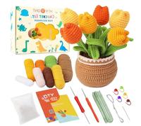 Lonsien Kit de crochet débutant, DIY Amigurumi Tulipe complet | Matériel complet inclus, tutoriel vidéo, laine et outils, cadeau loisirs créatifs