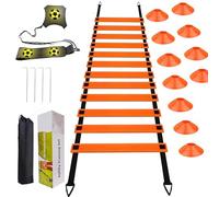 Lonsien Kit Entrainement Foot Échelle de Rythme 6 Mètres 12 Plot Sport Ceinture Football d Entrainement Entrainement Football Équipement pour Enfants et Adultes