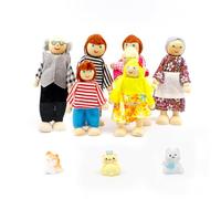 Lonsien Personnage Maison de Poupee Set 10 Pièces Accessoires Maison de Poupee Famille de Poupées en Bois avec Chat et Chien pour Accessoires de Jeu de Rôle et Cadeau