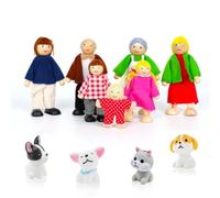 Lonsien Personnage Maison de Poupee Set 11 Pièces Accessoires Maison de Poupee Famille de Poupées en Bois avec Chat et Chien pour Accessoires de Jeu de Rôle et Cadeau