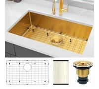 Lonsince Évier de cuisine encastrable en acier inoxydable doré 76,2 x 45,7 cm