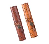 Lonsy 2pcs Crayon de Style Vintage Motif trésor Motif de Couvercle Lisse en Cuir Pochette Crayon pour Sac de Stylo Portable