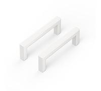 LONTAN Lot de 10 poignées de meuble - En acier inoxydable - Blanc - Distance entre les trous : 96 mm - Pour armoires de cuisine, porte de cuisine