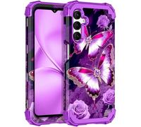 LONTECT Coque pour Galaxy A15 5G Grow in the Dark Antichoc 3 en 1 Robuste Hybride Robuste Résistant aux impacts Résistant aux chutes Coque de protection Motif fleurs poussant dans l'obscurité Violet