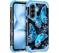 LONTECT Coque pour Galaxy A57 5G Grow in the Dark Antichoc 3 en 1 Robuste Hybride Robuste Résistant aux impacts Résistant aux chutes Coque de protection Fleur Cultiver dans l'obscurité, Saphir