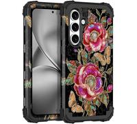 LONTECT Coque pour Galaxy S25 FE 5G Grow in the Dark Antichoc 3 en 1 Robuste Hybride Robuste Résistant aux impacts Résistant aux chutes Coque de protection Motif fleurs Grow in the Dark Noir