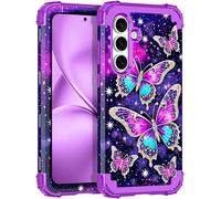 LONTECT Coque pour Galaxy S25 FE 5G Grow in the Dark Antichoc 3 en 1 Robuste Hybride Robuste Résistant aux impacts Résistant aux chutes Coque de protection Motif fleurs Grow in the Dark Violet