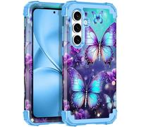 LONTECT Coque pour Galaxy S25 FE 5G Grow in the Dark Antichoc 3 en 1 Robuste Hybride Robuste Résistant aux impacts Résistant aux chutes Coque de protection Motif fleurs Grow in the Dark Bleu