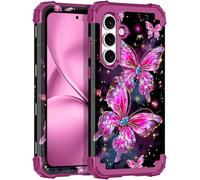 LONTECT Coque pour Galaxy S25 FE 5G Grow in the Dark Antichoc 3 en 1 Robuste Hybride Robuste Résistant aux impacts Résistant aux chutes Coque de protection Motif fleurs Grow in the Dark Magenta