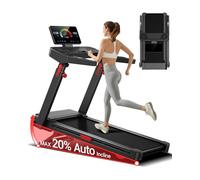 LONTEK Tapis de Course avec Inclinaison Automatique de 20%, 14KM/H Tapis Roulant Pliable avec Console Réglable sur 4 Niveaux, Treadmill avec Moteur 3,5CV et Affichage LED, Charge Max 180KG, Légère