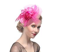 LONTG Bibi Mariage Femmes Dames Chapeau Plume Rétro Petit Chapeau de Cérémonie Banquet Soirée Bandeau Coiffure de Marié Demoiselle d'honneur Fascinator Voilette en Maille de Halloween Carnaval