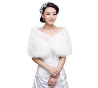 LONTG Cape Boléro Veste de Mariage Femme Hiver Fausse Fourrure Étole Châle sur Robe de Soirée Mariée Cérémonie Bolero Mariage Femme Demoiselle d'honneur Chaud Écharpe Boléro Bal de Mariée Ivoire